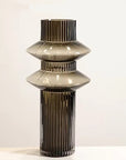 Ribbed Layered Tall Glass Vase-Large-Grey