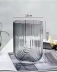 Ribbed U Shaped Glass Vase-Medium-Grey