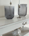 Ribbed U Shaped Glass Vase-Large-Grey
