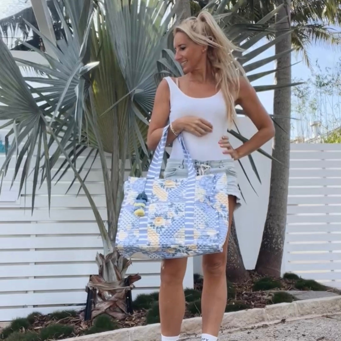 Striped Beach Bag-Lovely Lavender