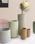 Ribbed Ceramic Vase-Beige-XXXL