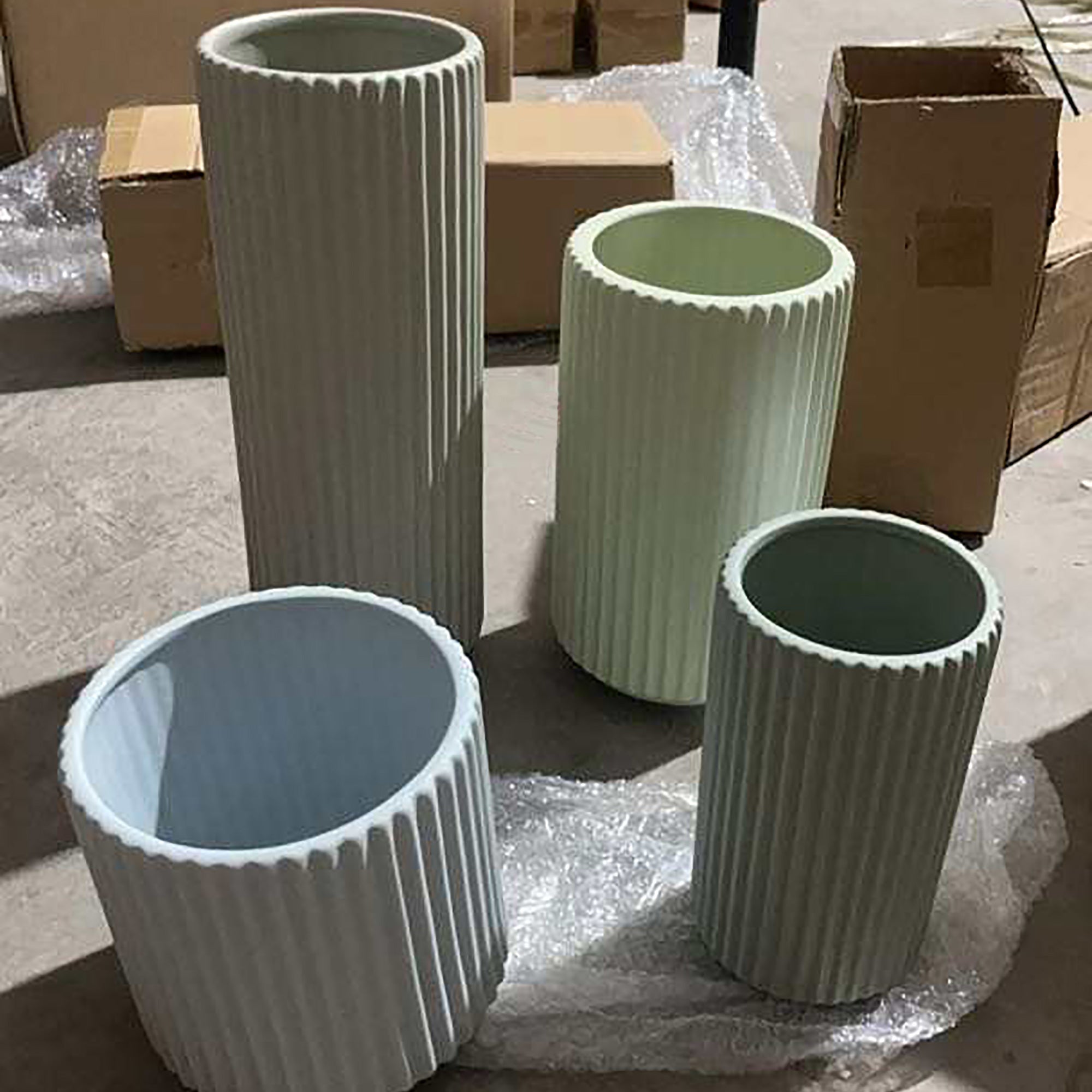 Ribbed Ceramic Vase-Grey-L