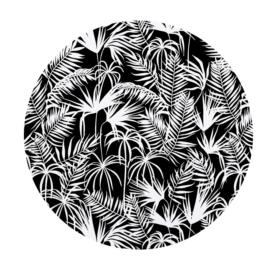 Round Cushion Cover-With Black Piping-Polynesia Black-40cm x 40cm