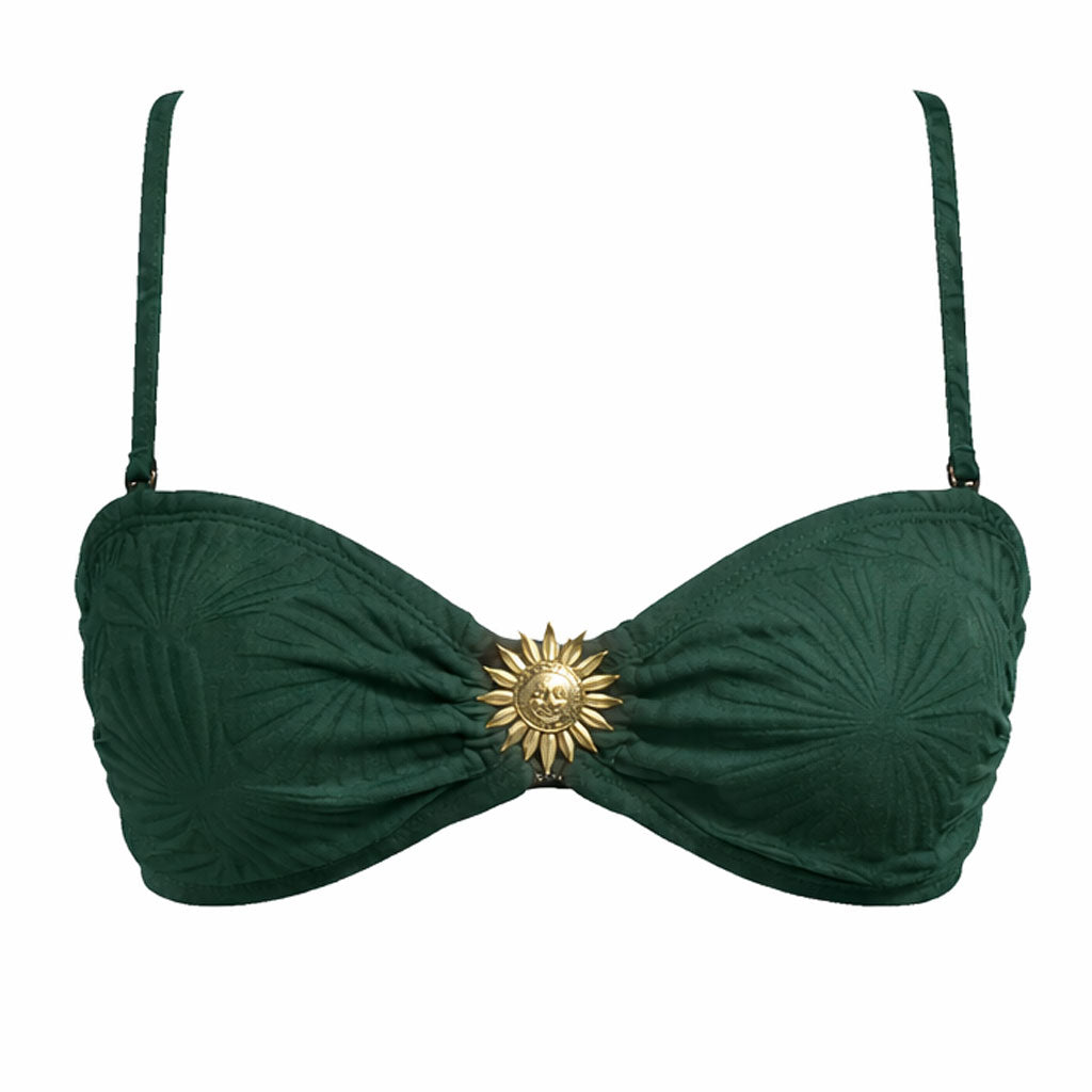 Bandeau Bikini Top-Embossed Green Shells