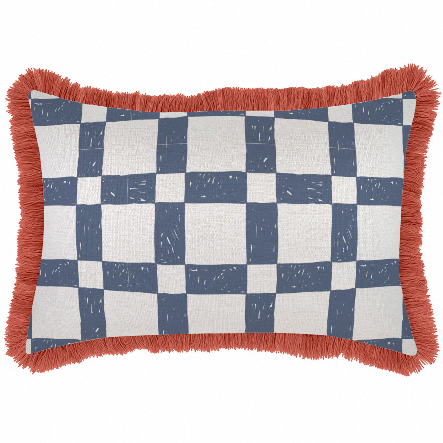 Cushion Cover-Coastal Fringe Coral-Patio Denim-35cm x 50cm