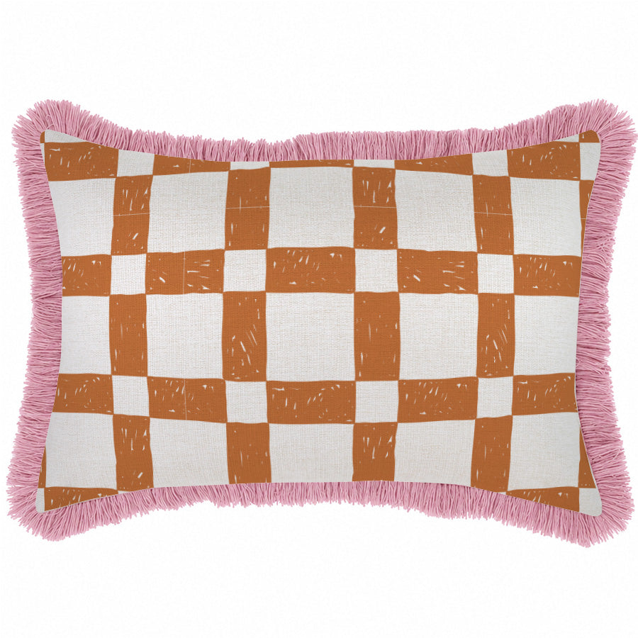 Cushion Cover-Coastal Fringe Pink-Patio Orange-35cm x 50cm