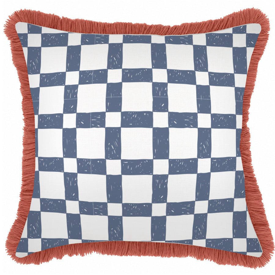 Cushion Cover-Coastal Fringe Coral-Patio Denim-60cm x 60cm