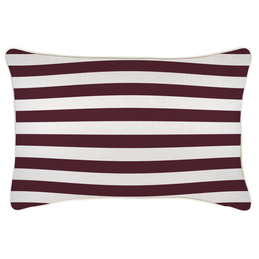 Cushion Cover-Coastal Piping-Villa Stripe Maroon-35cm x 50cm