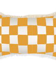 Cushion Cover-Coastal Fringe-Check Gold White-35cm x 50cm