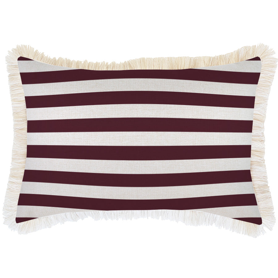 Cushion Cover-Coastal Fringe-Villa Stripe Maroon-35cm x50cm