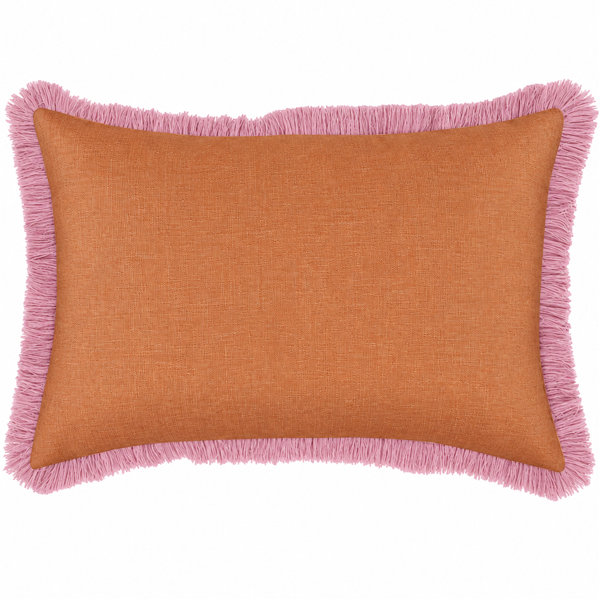 Cushion Cover-Coastal Fringe Pink-Solid Orange-35cm x 50cm