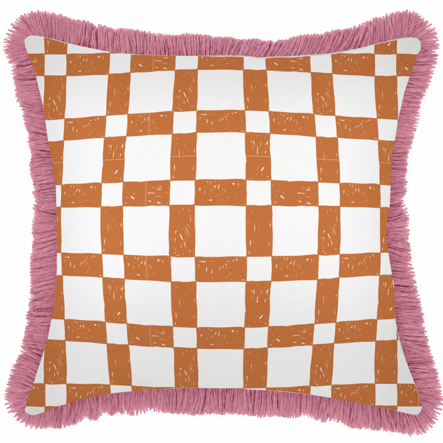 Cushion Cover-Coastal Fringe Pink-Patio Orange-60cm x 60cm