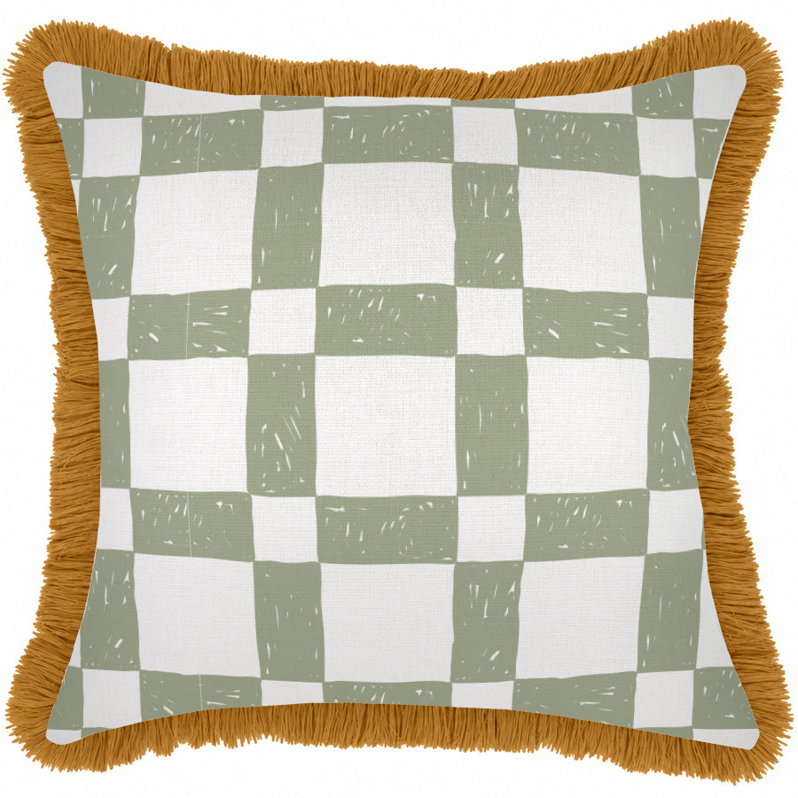 Cushion Cover-Coastal Fringe Mustard-Patio Sage-45cm x 45cm