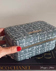 Large Tweed Jewellery Box-Light Blue