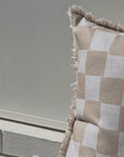 Cushion Cover-Coastal Fringe-Check Beige-60cm x 60cm