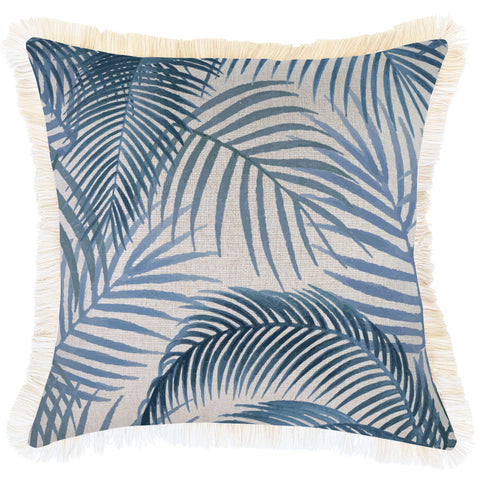 Cushion Cover-Coastal Fringe-Hampton Stripe Pale Blue-45cm x 45cm