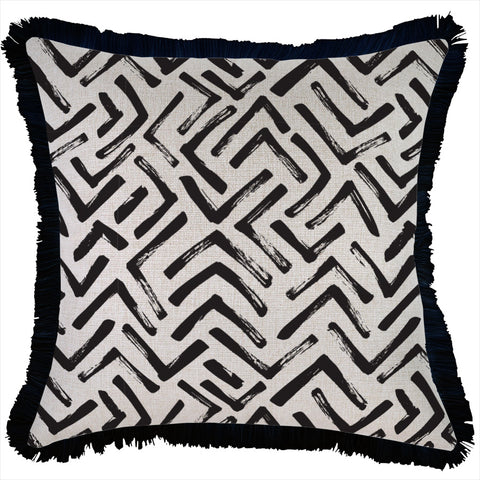 Cushion Cover-With Black Piping-Deck Stripe Black and White-45cm x 45cm