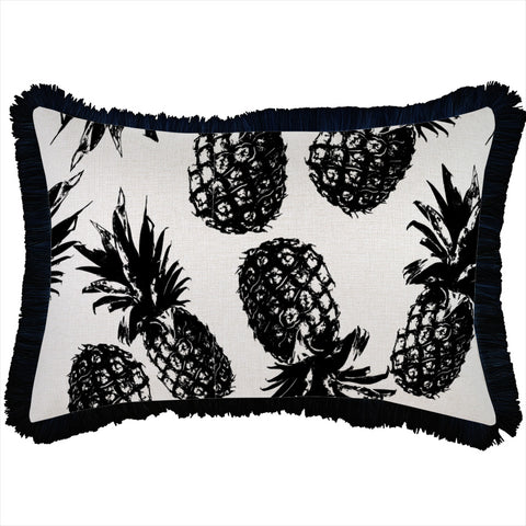 Cushion Cover-With Black Piping-Deck Stripe Black and White-45cm x 45cm