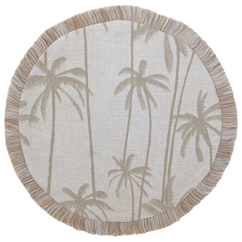 Round Placemat-Coastal Fringe-Palm Trees-Natural-40cm