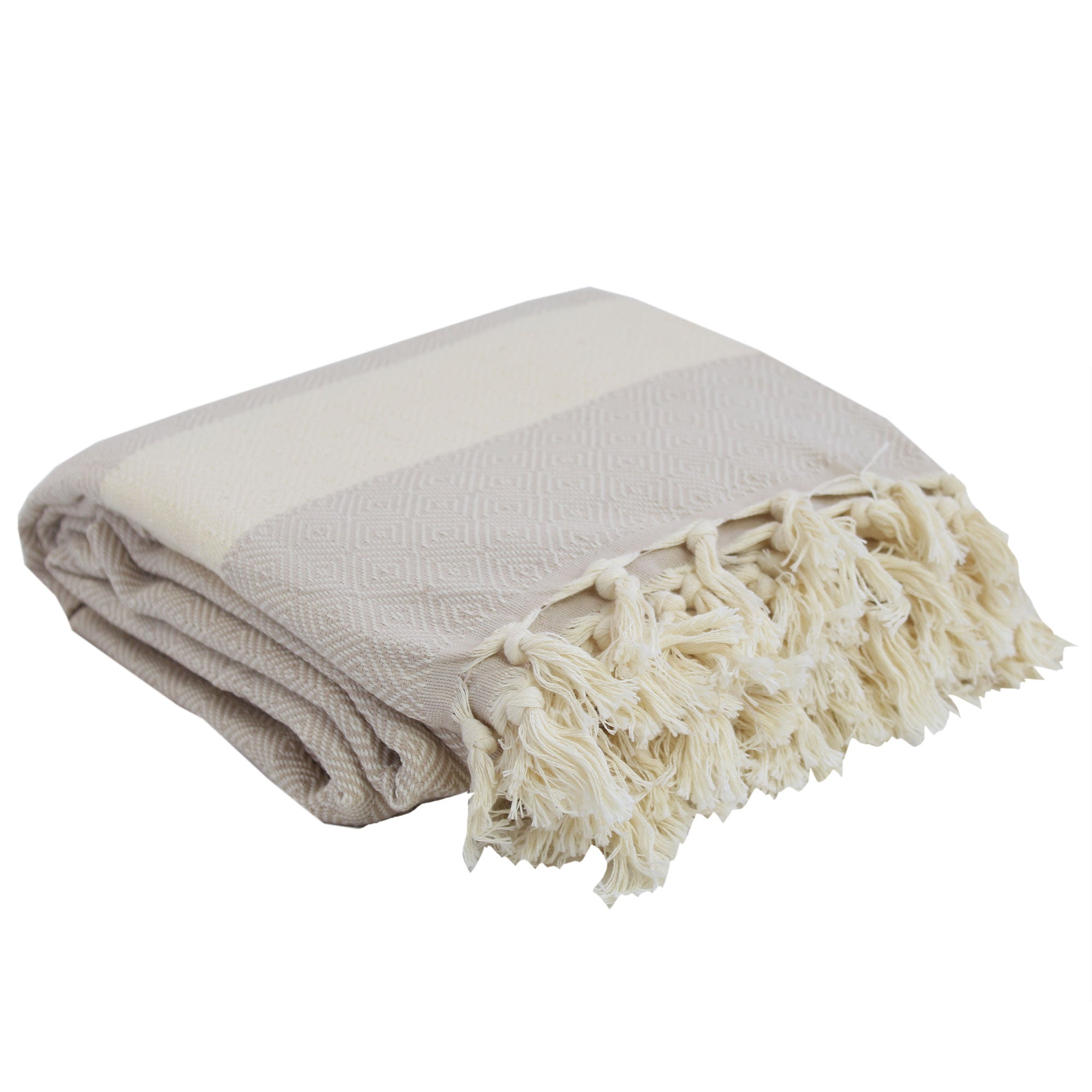 Extra Large Turkish Towel Throw-Cream Diamond-220cm x 192cm