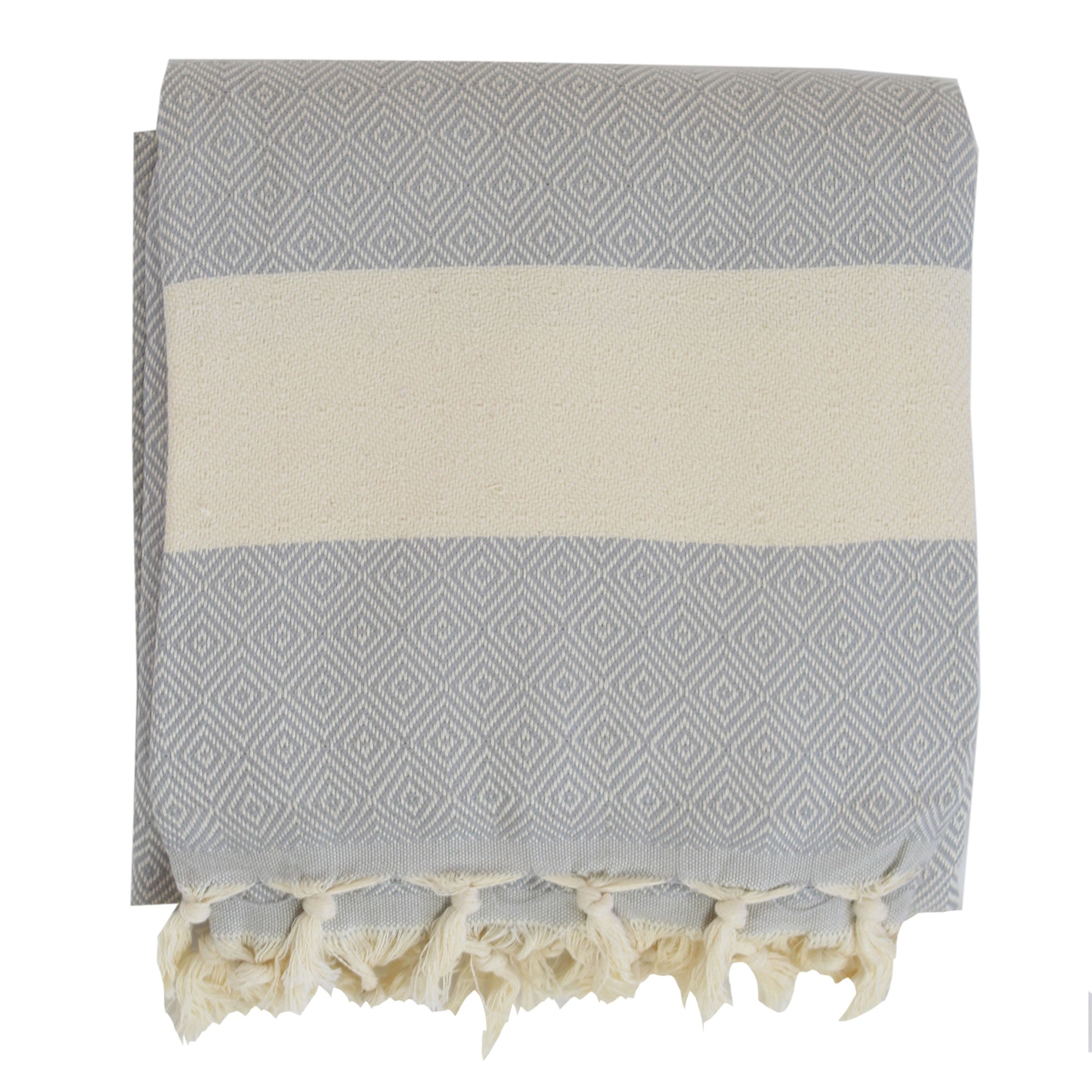 Extra Large Turkish Towel Throw-Light Grey Diamond-220cm x 192cm