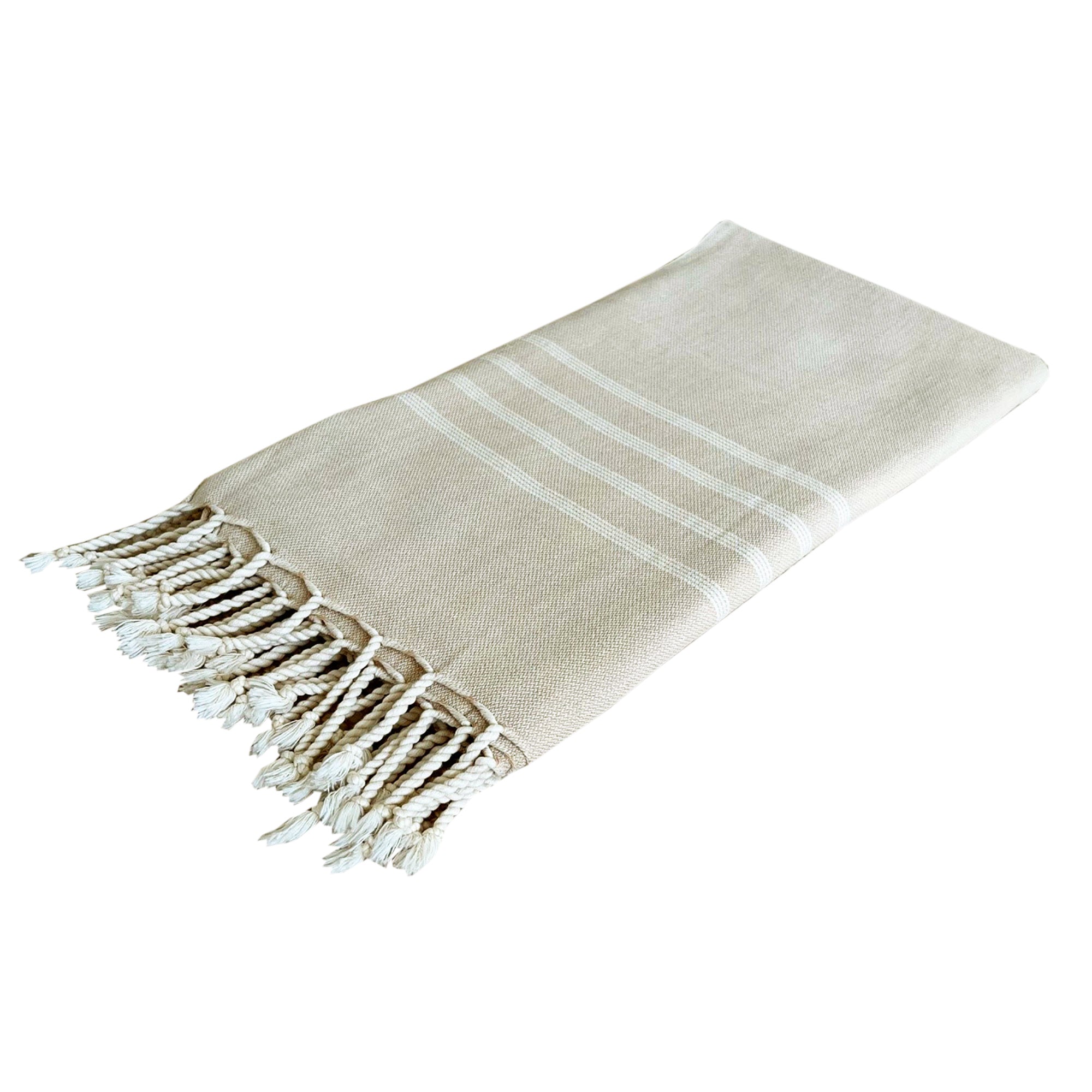 Bamboo Turkish Towel-Beige Stripe