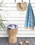 Round Bamboo Turkish Towel-Blue Stripe