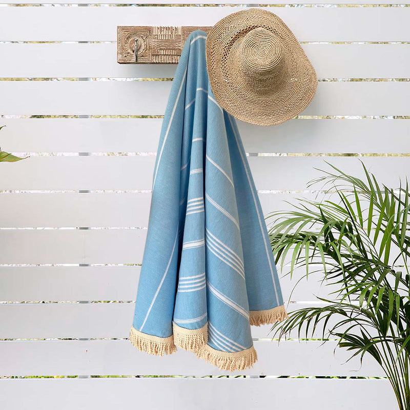 Round Bamboo Turkish Towel-Blue Stripe