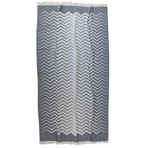 Extra Large Turkish Towel Throw-Dark Grey Chevron-220cm x 192cm